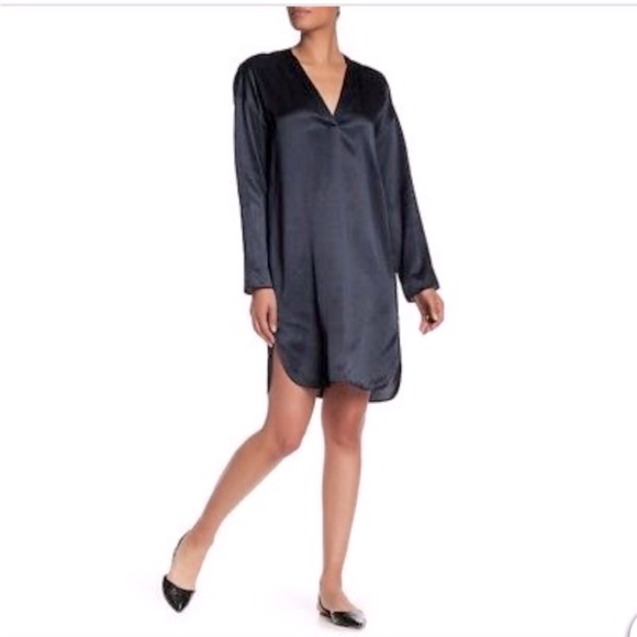 Vince Dresses & Skirts - New VINCE V-neck 100% Silk Tunic Long Sleeve Coastal Blue Dress sz S